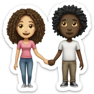 Black guy with dreads and girl with curly hair holding hands sticker