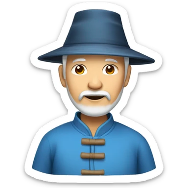 Old Chinese man with traditional Chinese hat with a beard blue shirt sticker
