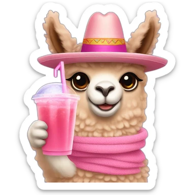 pink alpaca with sombrero drinking bubble tea sticker