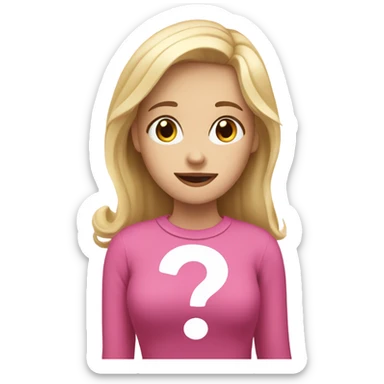 A white blonde girl with pink question mark behind her  sticker