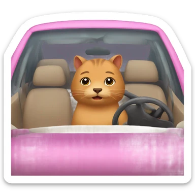 Cat in a car with a capybara  sticker