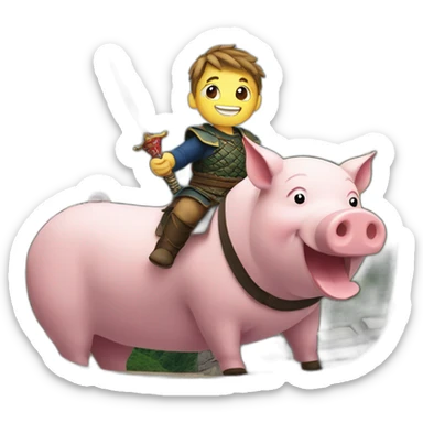 A boy with a sword rides a pig on the Great Wall sticker