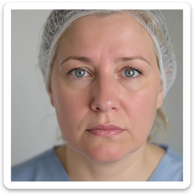 realistic face showing facial swelling, neutral background, focus on medical detail sticker