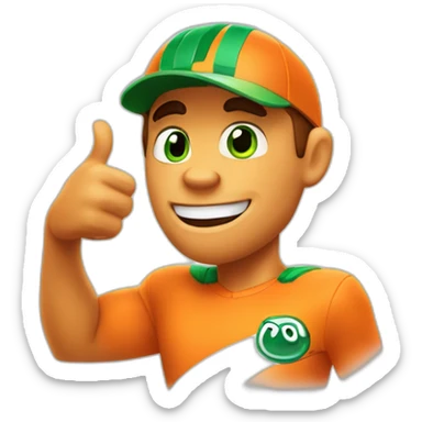 pixar like image orange jaguar green eyed athletic with liht smile with a thumbs up sticker