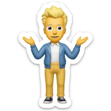 A 3D cartoon male character entirely in yellow, including skin, hair, and clothing, standing confidently, cheerful expression, full-body Memoji-style render with smooth shading, matching the Simpsons style. sticker