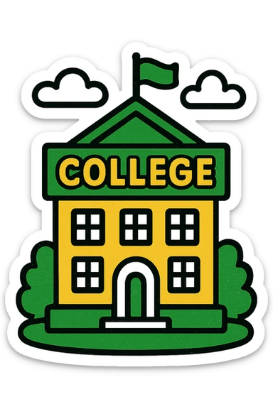 college building, minimalistic, green gold and white color scheme, clean lines sticker