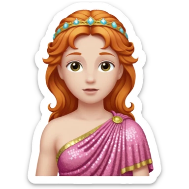 Venus from Roman Deities with long ginger hair, pink sequin toga sticker