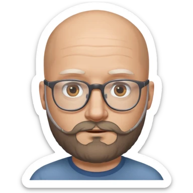 Hola... Quisiera crear un emoji de un pelado blanco con lentes y barba, aproximadamente de 40 años, quiero aclarar, que no tiene canas sticker