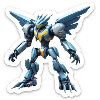 a futuristic mechanical spiky Medabot-raptor-dragon-mecha full body sticker
