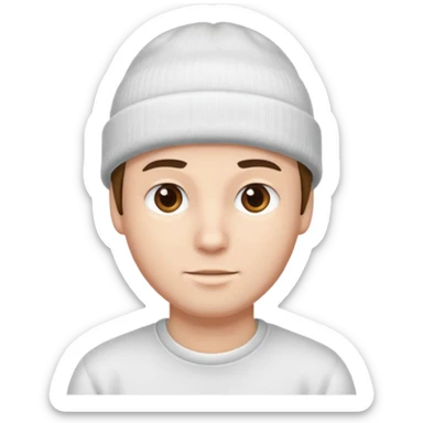 A guy head with white beanie sticker