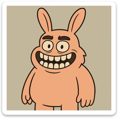 cartoon style monster with nine teeth, smile, large rabbit ears sticker