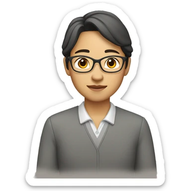 teacher asian skin tone, without glass, pick up the pencil sticker