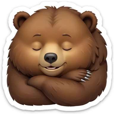 Meme-Worthy Cute Sleeping Grizzly Bear Portrait Emoji, Head resting peacefully with a contented smile, showcasing a massive, robust build and a luxuriously soft deep brown fur, eyes shut in a serene, restful nap, Simplified yet hilariously adorable features, highly detailed, glowing with a soft, drowsy light, high shine, relaxed and utterly lovable, stylized with an air of playful laziness, bright and heartwarming, soft glowing outline, capturing the essence of a comically sleepy grizzly, so meme-worthy it feels like it could instantly become the next viral sensation of adorable slumber! sticker