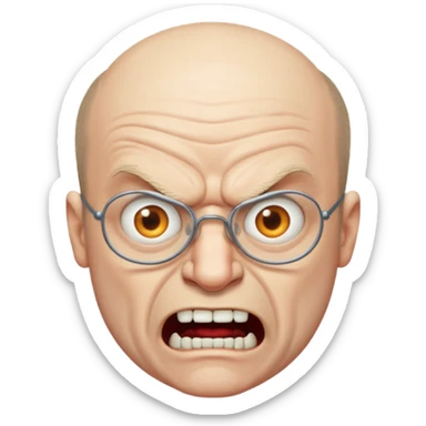 Angry balding Snaggletoothed mad professor sticker