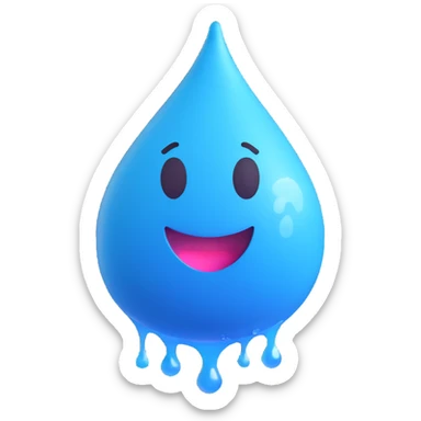 stylized blue sweat droplet with exaggerated splash effects, rendered in 3D emoji style sticker