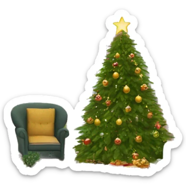 Glam living room with christmas tree and a sofa and a tv sticker