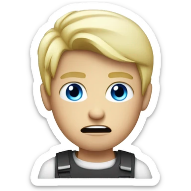 blond boy angry with blue eyes working on computer sticker