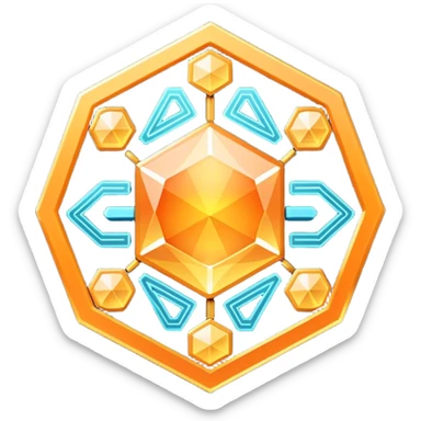 Futuristic reward points icon, diamond or hexagon shape, circuit board lines, Bloomberg terminal aesthetic, gold orange phosphor glow on dark background, minimalist geometric, no text, fintech style, clean edges, professional icon design sticker