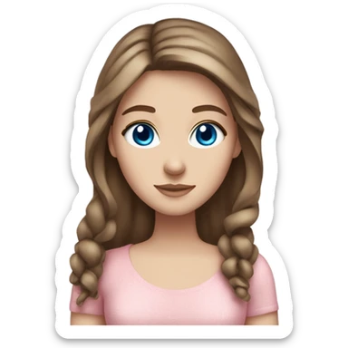 white girl blue eyes brown hair pink dress very pretty sticker