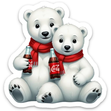 Two polar bear Cubs with Coca-Cola bottles and red scarfs sticker