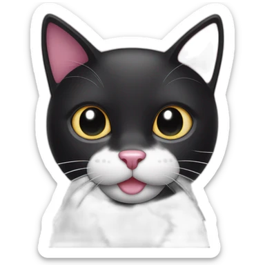 Black cat with white and pink nose and white spots around the mouth sticker