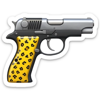 stylized pistol with yellow and black leopard print sticker