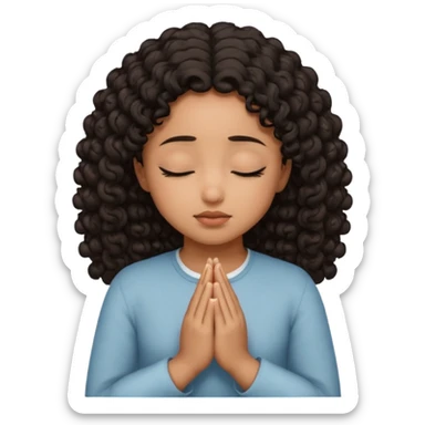 brown girl praying curls black hair and eyes closed sticker