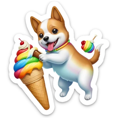 dog eating ice cream in rainbow backflip  sticker