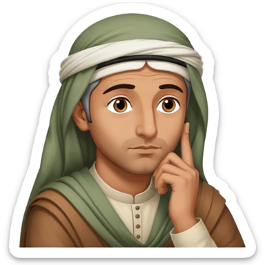 Middle Eastern sage with hand on chin asking himself questions in deep thought sticker