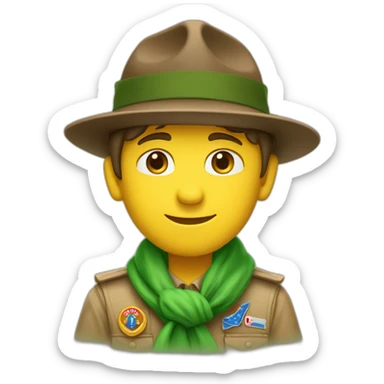 One french boyscout with a campaign hat; brown hat; green scout scarf sticker