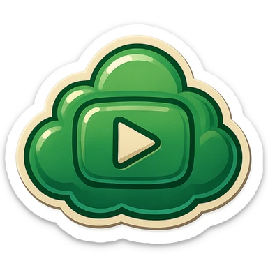 A cloud with a YouTube play button symbol inside it, representing views on YouTube, in a colorful and vibrant emoji style with a green color scheme and a nature background sticker