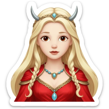 Freya, Love Goddess from Norse Mythology with long blonde hair, red outfit sticker