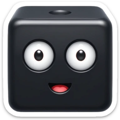 black cube with googley eyes sticker