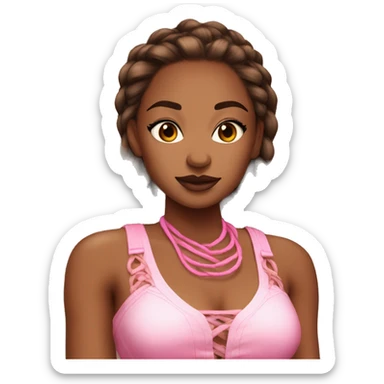 A Brown skin women with 2 toned lips with goddesses braids and a pink crop top  sticker