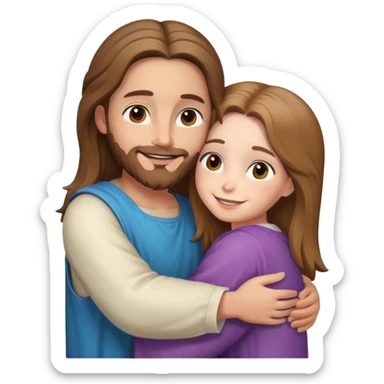 Jesus hugging a girl (she has light brown hair, white skin, hazel eyes) sticker
