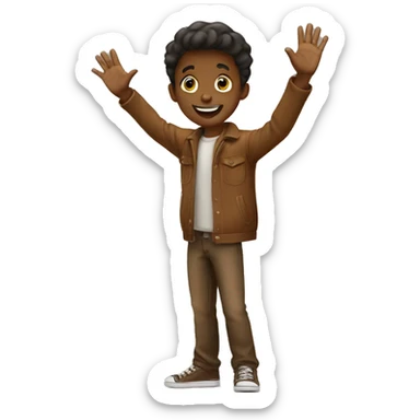 boy waving hi brown  sticker
