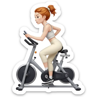 Gorgeous Ginger girl messy bun riding stationary bike cream sweatpants sticker