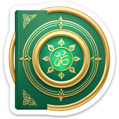 A soft emerald green book front cover with golden details, featuring a Zen circle, a ray of light, or a lotus on the cover, radiating presence, tranquility, and spiritual awakening sticker