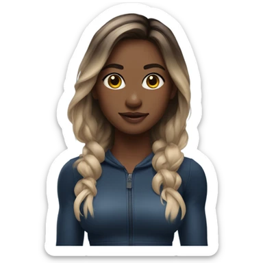 gym girl with balayage, black top long sleeve, blue shorts sticker