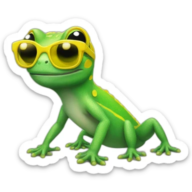 Green Gecko with yellow sunglasses sticker