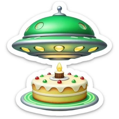 big ufo flying and stealing in a green light small cake  sticker
