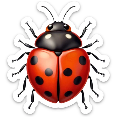Cinematic Noble Ladybug Portrait Emoji, Poised and charming, with a tiny, rounded red shell adorned with crisp black spots, delicate antennae, and bright, observant eyes, Simplified yet sharply detailed features, highly detailed, glowing with a soft, scarlet radiance, high shine, intelligent and spirited, stylized with an air of natural whimsy, focused and alert, soft glowing outline, capturing the essence of a watchful ladybug that appears ready to scuttle out of the screen with effortless grace! sticker