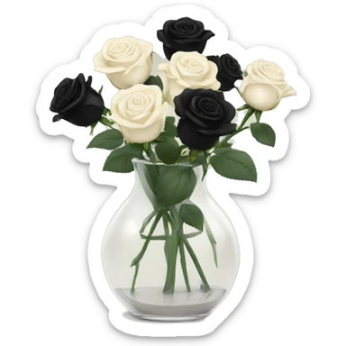 Black and ivory roses in transparent vase sticker