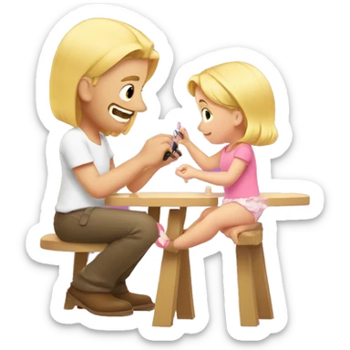blonde babydaughter gives blonde dad a manicure sticker