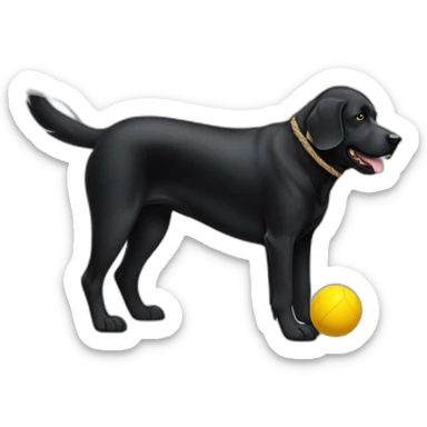 Big black dog with yellow small Ball on the rope sticker
