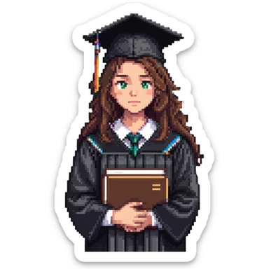 disappointed student holding a failed exam, wearing a graduation cap sticker