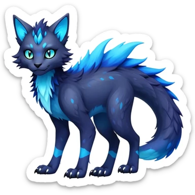 Kawaii dark gloomy bio-luminescent abyssal colorful edgy fantasy ethereal feline-vernid-sergal-fursona animal creature with a tufted tail full body sticker