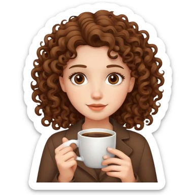 Curly hair girl with coffee sticker