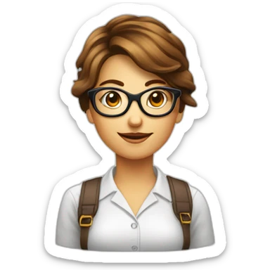 femme chatain cheveux attachés geek lunettes sticker