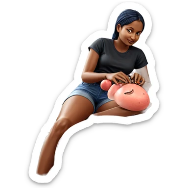 relaxed girl in denim shorts sticker